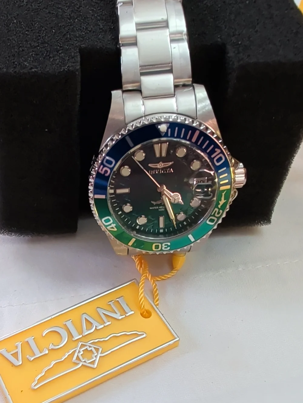 NWT Women's Invicta Pro Diver Stainless Steel Watch – Green Dial & Bezel 34mm